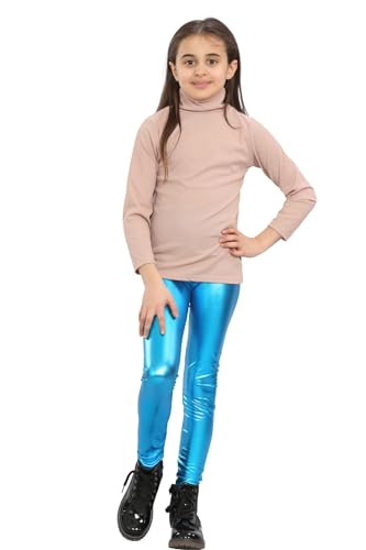 Pantalones para niña en azul turquesa de efecto metalizado brillante y cálido para discotecas