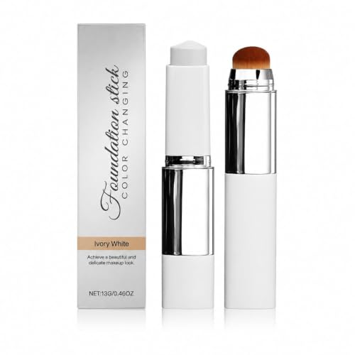 Image of Color Changing Foundation Stick with Mushroom Head Brush | Moisturizing Skin Tone Adjusting Foundation | Lightweight Natural Finish | Blendable Cream Makeup Base | Suitable for Daily Use | 13g