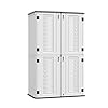   ADDOK-Vertical-Outdoor-Storage-CabinetHDEP-Storage-Shed-Weather-ResistanceOutdoor-Storage-for-Long-Handle-ToolLawnmower-Garden-AccessoriesPatioBalcony-52-CuftWhite