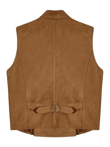 renvena Boys Victorian Suede Vest Steampunk Gothic Medieval Waistcoat Stand Collar & Double Breasted2
