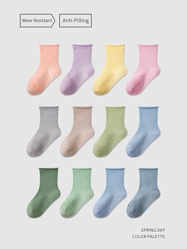 Kids Socks Solid Ruffed Crew Socks Cotton Knit Boneless Mesh Mid-Calf Casual Socks for Kids 5 Pairs2