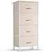 COSYLAND Cajonera para Armario Cómoda de Tela con 4 Cajones Práctico Organizador de Almacenamiento Estrecho Mesita de Noche para Dormitorio Baño Lavandería Zonas Pequeñas, 45x30x92 cm, Beige/Negro