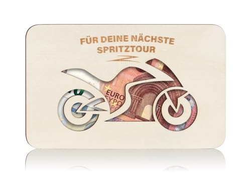 ARTREE Geldgeschenk Motorrad aus Holz Ziehkarte für Geld & Gutschein | Geschenkidee für Motorradfahrer stilvolle Holzkarte für Geburtstag Führerschein & Spritztour