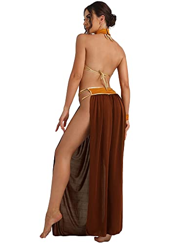 Image of Ulalaza Women's Cosplay Costume Cleopatra Greek Goddess Ancient Roman Warrior Uniform Outfit for Halloween Party