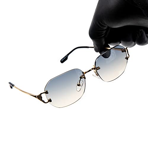 Street Knitted Men's Elegant Gray Gradient Tint Gold Frame Luxury Hip Hop Rimless Sunglasses #TOP2