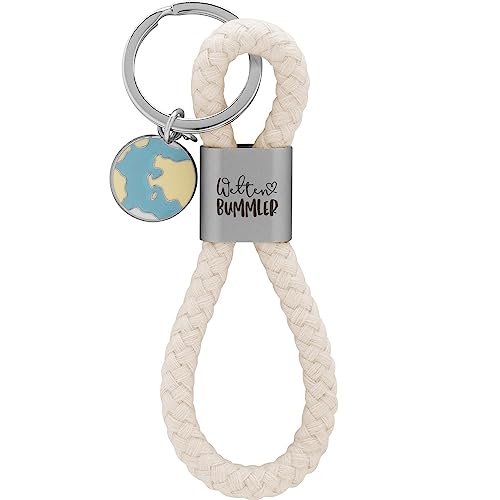 GRUSS & CO Schlüsselanhänger Loop Motiv Welten | Anhänger bestehend aus einer geflochtenen Schlaufe, mit Motivdruck Weltenbummler, mit Weltkugel-Charm | 48354