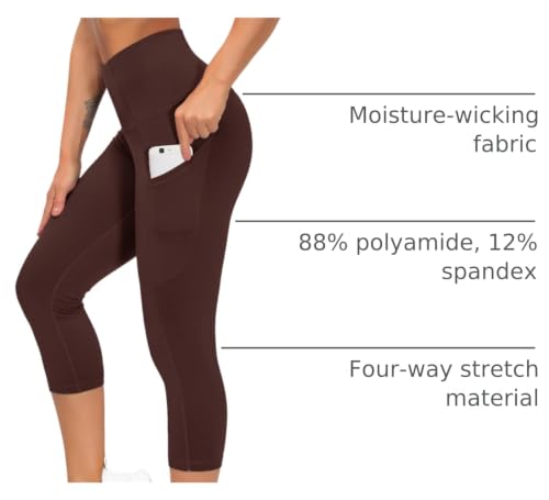Image of THE GYM PEOPLE Thick High Waist Capris Yoga Pants with Pockets, Tummy Control Workout Running Yoga Leggings for Women