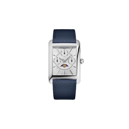Frederique Constant Men's Swiss Made Classic Carré Moonphase Quartz Silver Stainless Steel Case Watch and Navy Leather Strap Style: FC-265S4C6
