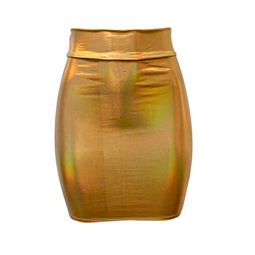 Gold Holographic High Waisted Pencil Mini Bodycon Skirt - Made in USA3