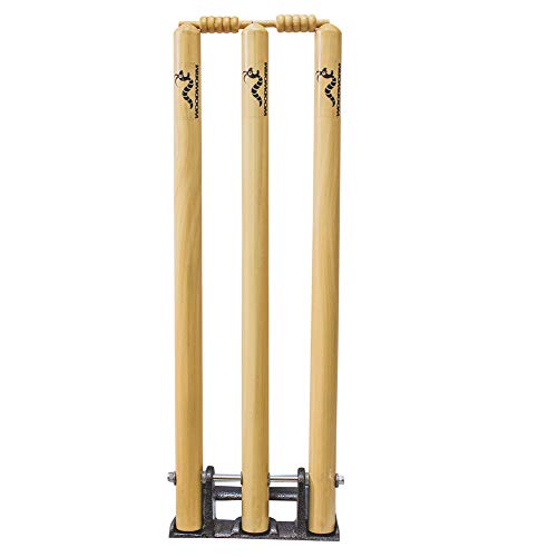 Woodworm Cricket Spring Back Stumps Set with Metal Base and Bails - Thumbnail 3