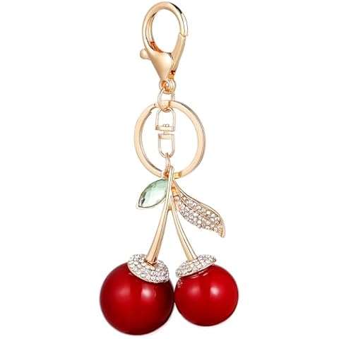KESYOO Cherry Keychain Glitter Cherry Purse Charm Cute Cherry Charms Hanging Ornament with Clip and Ring Cherry Charm for Purse Keys Bag Red Cover