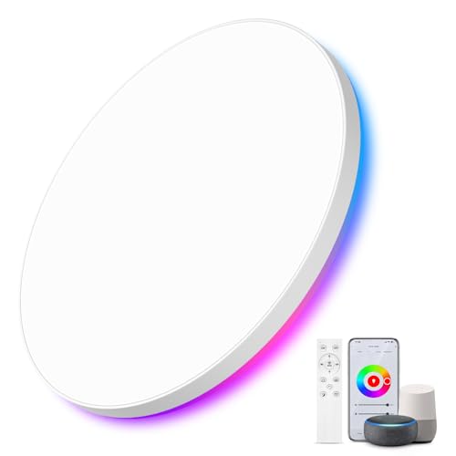 AmazeFun LED Deckenlampe 36W - Deckenlampe Dimmbar & RGBIC Nachtlicht - Smart Deckenleuchte mit Fernbedienung - Alexa/Google kompatibel, 3400lm, für Wohnzimmer, Schlafzimmer, Küche (36W-30CM)