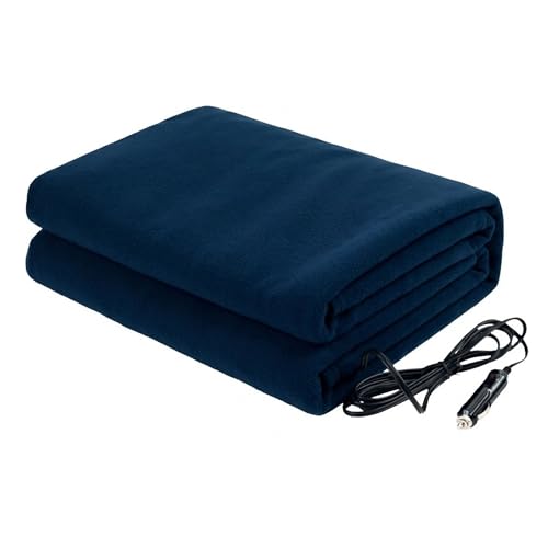 Heated Car Blanket - 12V Electric Travel Blanket for Car, Truck, SUV or RV - Portable Heated Throw for Road Trips, Camping or Winter Emergency Kit for Cold Weather Travel by Stalwart (Navy)