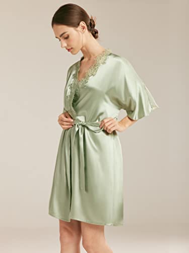 Aw Bridal Bridesmaid Robes Lace Satin Wedding Party Robes Short Silk Bathrobe Bridal Robes Sleepwear For Women, Sage Green M #TOP1