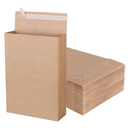 ZMCYN Lot de 50 enveloppes à soufflet extensibles en kraft auto-adhésives pour documents, magazines, photos (23,9 x 33,5 cm)