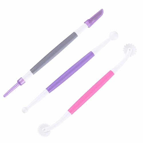 Cake Decorating Kit 3 Pcs/Set Fondant Cake Decorating Tools, Icing Modelling Flower Patterns Pastry Carving Cutter Needle Tool Sugar Cookie Baking Scribe Tool Marking Patterns Icing Sugar