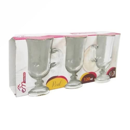 Kit 3 Caneca de Vidro Taça Cappuccino Café Expresso 120 ml