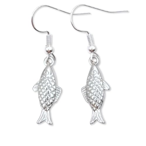 bySantana – Silber Fisch Ohrringe mit Edelstahl Ohrhaken – Maritimer Schmuck im Meer- und Ozean-Design – Geschenkidee für Naturliebhaberinnen (Ohrhaken, Silber)