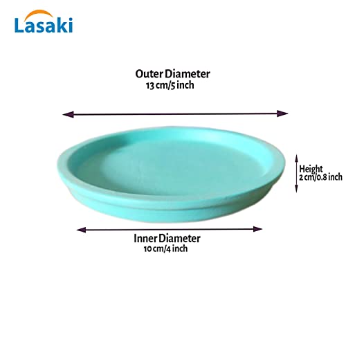 Image of Lasaki Round Ceramic Trays (Plates Saucers) for Pots, planters, Flower, Succulent(Set of 2,Aqua,4 inch) R4(Plants not Included)