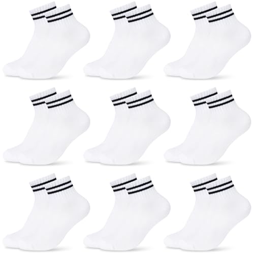 ORPAPA Socks Boys Children's Tennis Socks Children Boys Girls Elastic Cotton Sports Socks 9 Pairs, White, 27-30