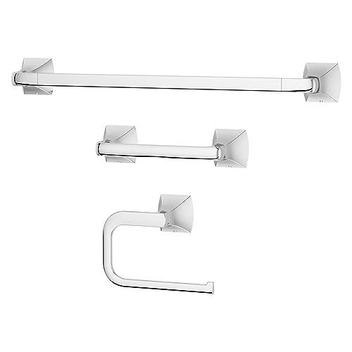 Pfister Bruxie 3-Piece Bathroom Hardware Set with Towel Bar, Towel Ring, and Toilet Paper Holder, Wall-Mounted, Polished Chrome Finish, BTBBIE3C