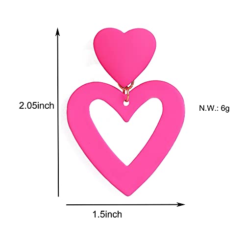 Double Heart Earings Pink Heart Earrings Dangle Heart Dangling Earrings For Women Valentine's Day Mother's Day Gifts Double Love Heart Drop Earrings For Women Girl Jewelry Gifts (Rose Red) #TOP2