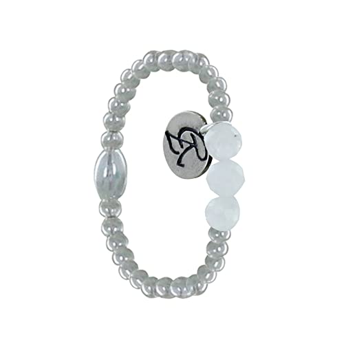 Bague argent 925 élastique extensible à trois perles pierre de lune facettée taille 50