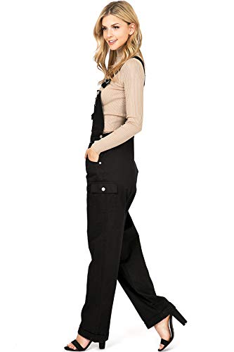 Revolt Women's Juniors Baggy Straight Leg Twill Overalls (S, True Black)