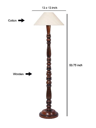 Image of Off-White Coolie Cotton Floor Lamp with Wooden Base - Height 53 Inches | Modern Standing Lamp for Living Room, Bedroom & Office | Elegant Home Lighting & Decorative