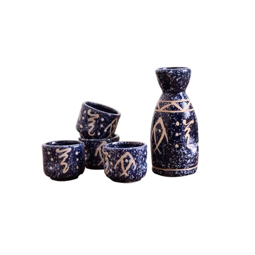 zjdgweh 酒器セット陶器 徳利 お猪口 セット 熱燗セット 徳利1個 お猪口4個 温酒器 陶器 日本清酒 燗瓶 冷酒 温酒 焼酎 茶用 おしゃれ 宴会 晩酌 和風 上品 退職祝い 誕生日の贈り物 (ブルー,徳利1個 ぐい呑み盃4個)