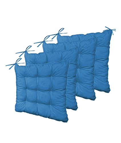 deco arts Coussin de Chaise - Lot de 4 Coussins Carrés avec Attaches pour Chaises Intérieur ou Extérieur - Polyester 65% & Coton 35% - Galette Certifiée Oeko-TEX - 40 x 40 cm, 380 g, Bleu petrole