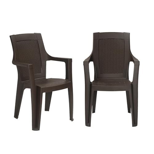 Nilkamal Mystique Plastic Chair with Armrest | Set of 2 | 3 Year Warranty | Heavy Duty Chair for Home, Living Room, Dining Room, Bedroom & Office | St