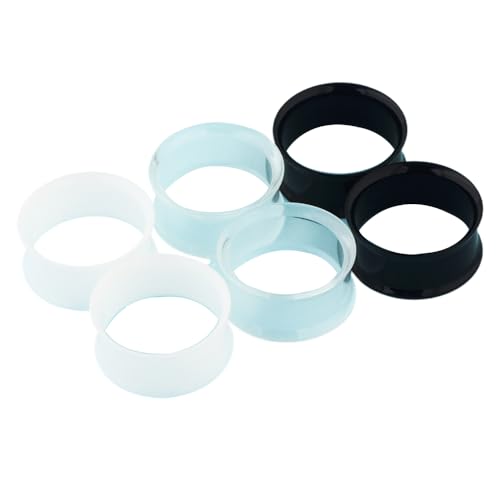 Decentraland 2 piezas de sencillez de color negro acrílico de doble llama para medir orejas, tapones de oído, túnel, joyería para perforaciones corporales 2 g (6 mm), 11/16"(18mm), Acrílico
