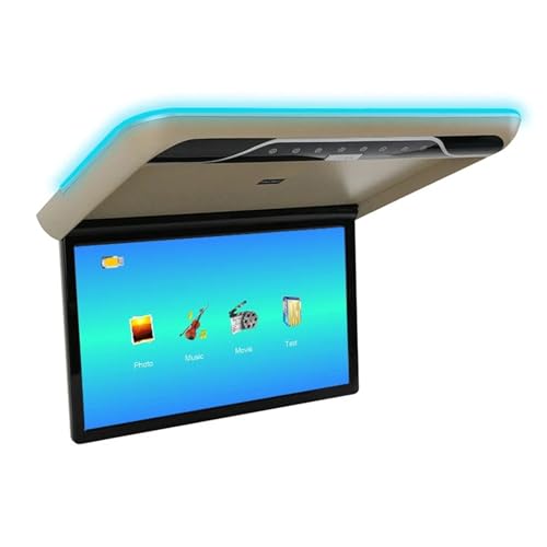 Monitor de techo for automóvil 22 pulgadas, pantalla abatible 1080P, video multimedia superior for, con luz ambiental 16 colores(Beige)