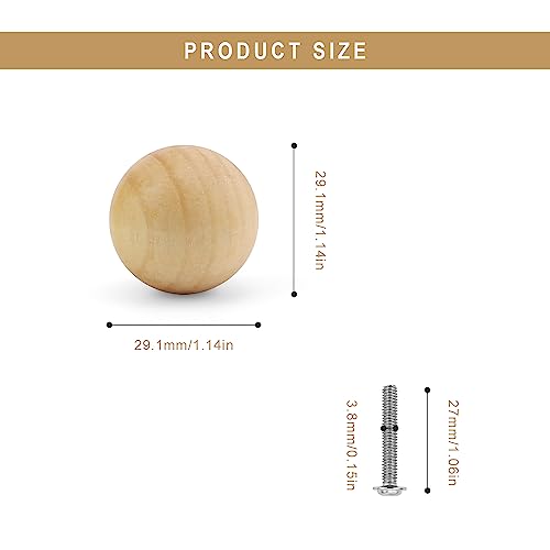 TIANLIN Round Door Handles, 20 Pieces Wooden Door Knobs, Wooden Drawer Knobs, Cupboard Door Knobs, with a Smooth Surface - Image 2