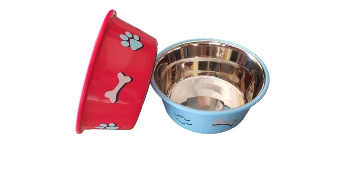 Set of 2 Elton Paw & Bone Cutie Bowls (Blue & Red) Export Quality Inside Stainless Steel Outside Colorful Plastic Dog Feeding Bowls (Large 1.80 L) (B0CQLKBNWK) Amazon Price History, Amazon Price Tracker