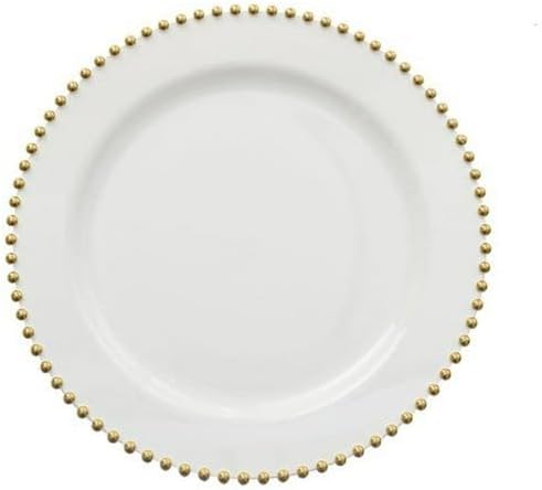 Decorline Beaded Collection White & Gold 7.5"" Plstic Salad/Desert Plates, Elegant Design Tableware, for All Occasions : 60-Plates, DE4762