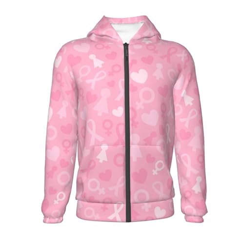 Breast Cancer Awareness Kids Pullover Hoodies Boys Zip Up Sweatshirts Girls Athletic Clothes with Pocket2