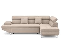 Bestmobilier Margaux - Canapé d'angle Droit 5 Places Convertible avec Coffre et têtières réglables en Velours 
