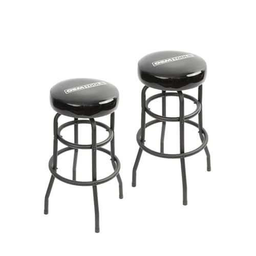 OEMTOOLS Juego de 2 Butacos Giratorios con Anillo para Pies, 30.5in Alto x 14in Ancho, Estructura de Acero, Asiento de Vinilo, Acabado Negro Mate miniatura 1