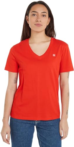Calvin Klein Jeans Camiseta de manga corta Mujer Cuello de pico, Rojo, S