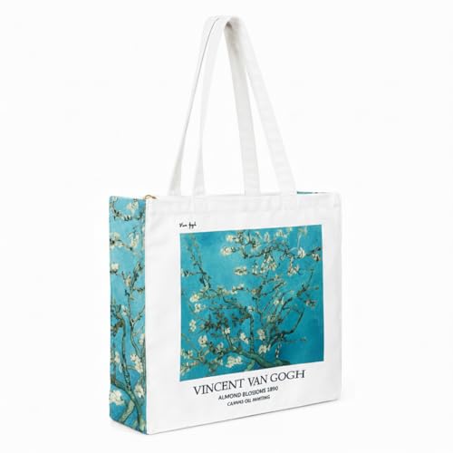 Image of Artsy Canvas Tote Bag for Women | Zipper Closure, Bottle Holder & Keychain Hook | Premium Cotton Canvas Bag for Travel, College, Office | Reusable Shopping Tote Bag Gift