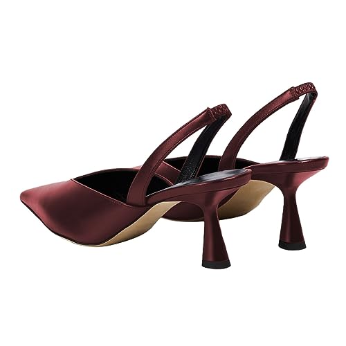 miss left Women V-Cut Slingback Closed Pointy Toe Mid Kitten Heel Pumps Slip On Elastic Strap Sandals Trendy Daily Evening Party Shoes Size 4-16 US2