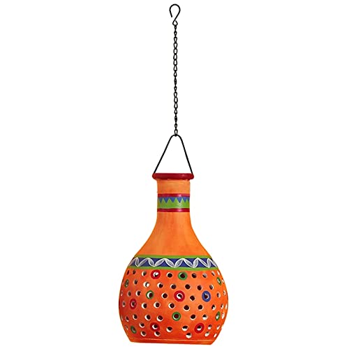 Image of AAKRITI ART CREATIONS Tangerine Gourd Handcrafted Hand-Painted Terracotta Pendant Lamp for Living Room Ceiling | Hanging Lights for Living Room | Pendant Lights for Ceiling | Home Decoration Items