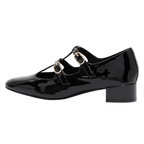 Women Fashion Block Low Heel T-Strap Pumps Round Toe Ladies Homecoming Daily Walking Shoes Size 4-16 US2