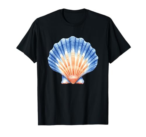 Vibrante arte de conchas marinas azul y naranja Camiseta