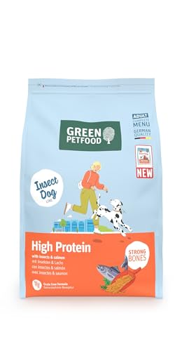 Green Petfood InsectDog High Protein mit Insekten & Lachs (1 x 3 kg) | Adult | Premium Trockenfutter für ausgewachsene aktive Hunde | mit roten Linsen | kleine Krokette | getreidefrei | 1er Pack