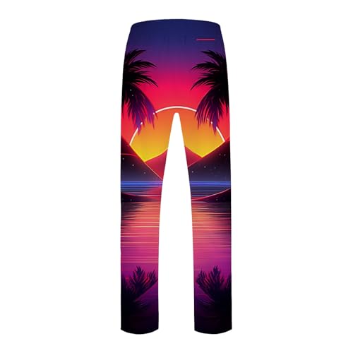 Generic Mens Linen Pants Beach Hawaii Print Casual Summer Casual Pants Elastic Waist Drawstring Baggy Trousers with Pockets, X-Large, #B5 Red4