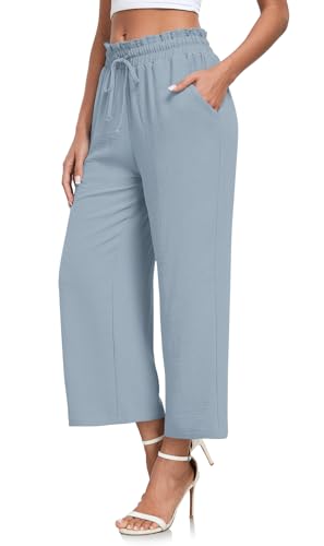 CATHY Womens Casual Wide Leg Pants Drawstring High Waisted Trousers with Pockets2