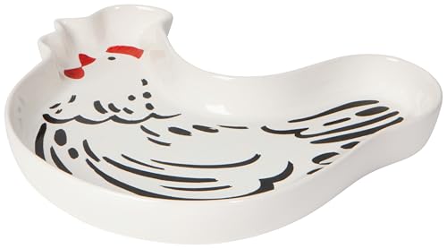 Now Designs Chicken Collection Stoneware Tray, Chicken Shaped, 8.25\